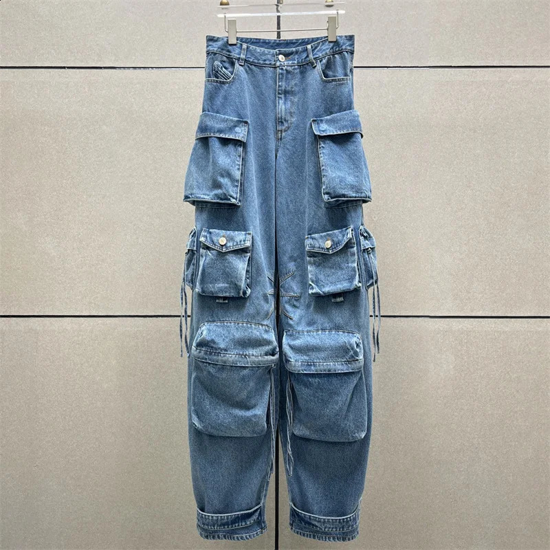 Womens pants autumn in Vintage washed pure cotton Womens jeans Multi pocket decoration low waist cargo pants Trousers 240806