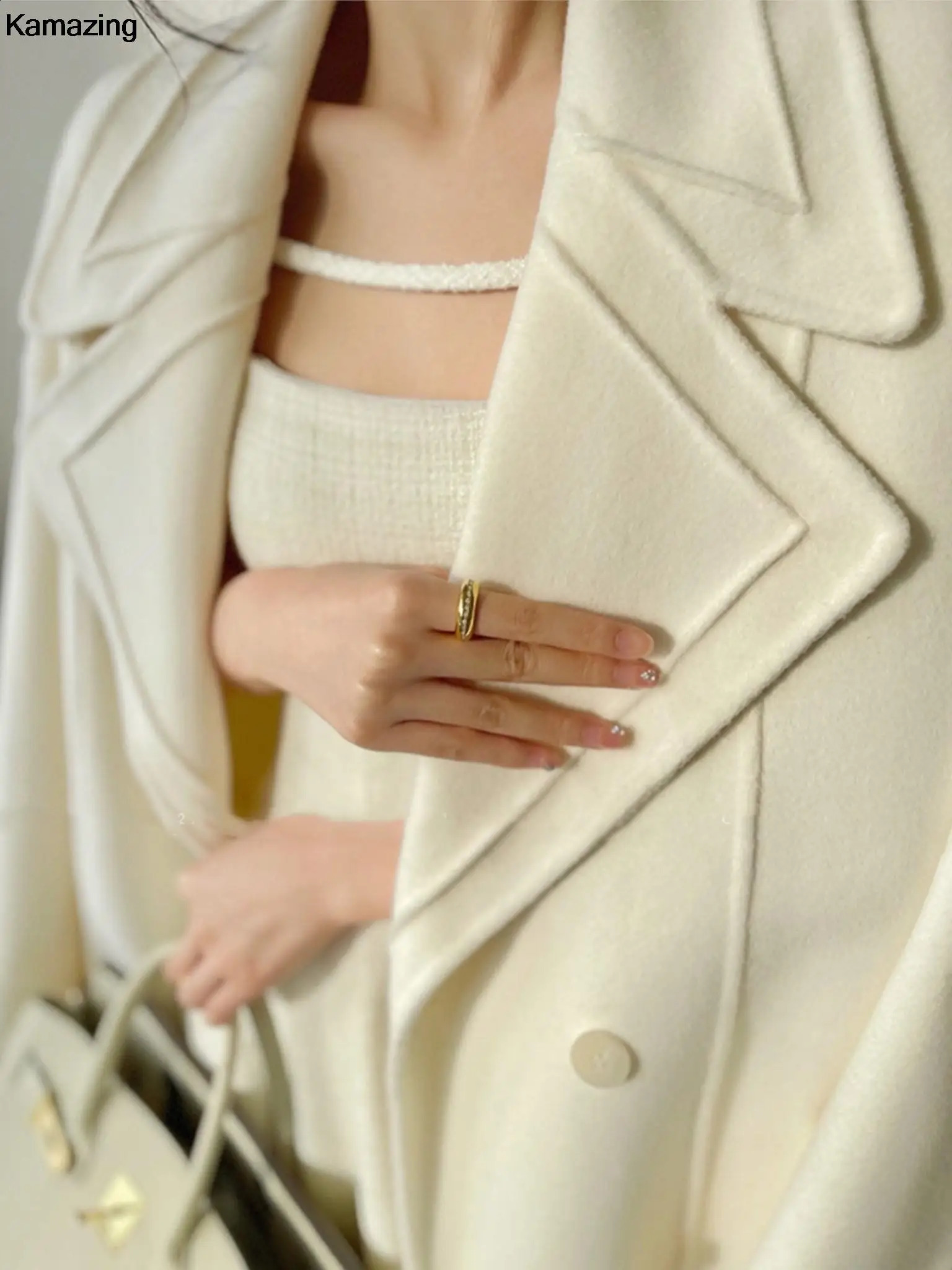 Womens High Quality Fashion Elegant Woolen Long Coat Spring Warm Solid Double Breasted Lapel Overcoat With Belt Female 240729