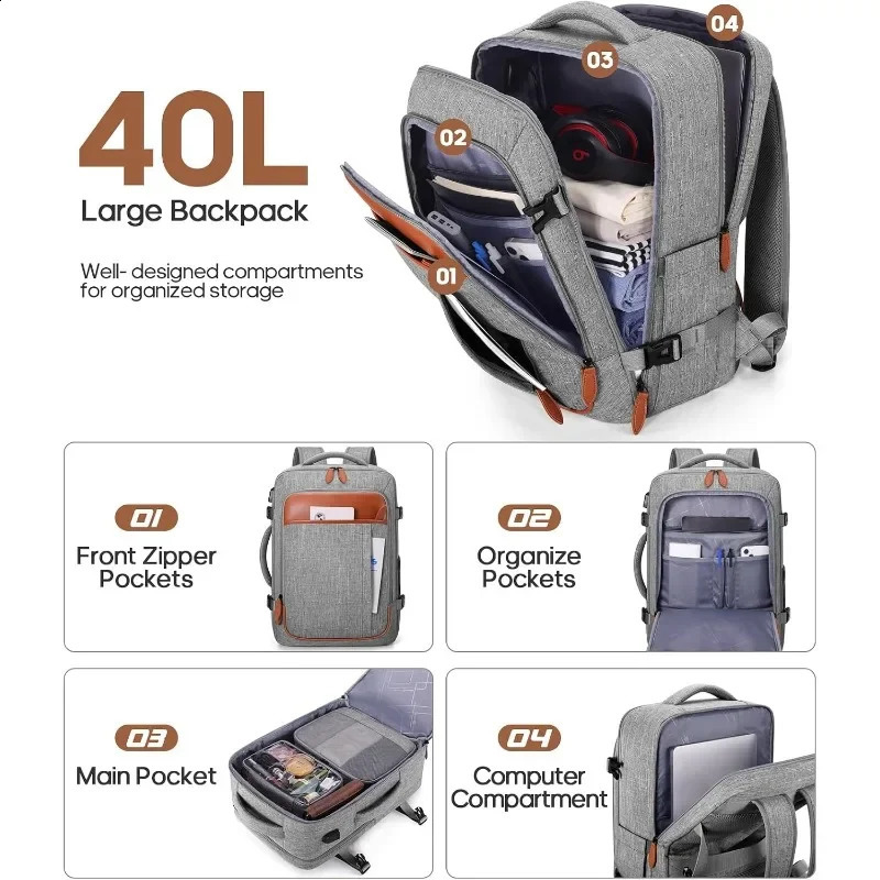 Mens multifunctional waterproof computer backpack large capacity business casual travel bag 240730ZYl