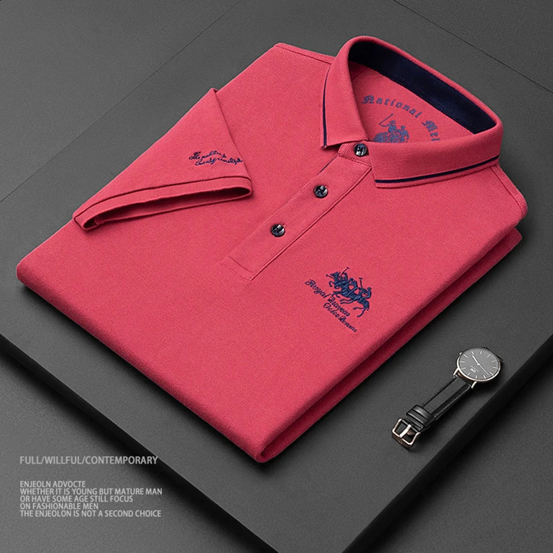 High Quality Mens Cotton Embroidered Polo Shirt Summer High-end Business Casual Lapel Short Sleeve Polo-shirt for Men 240731