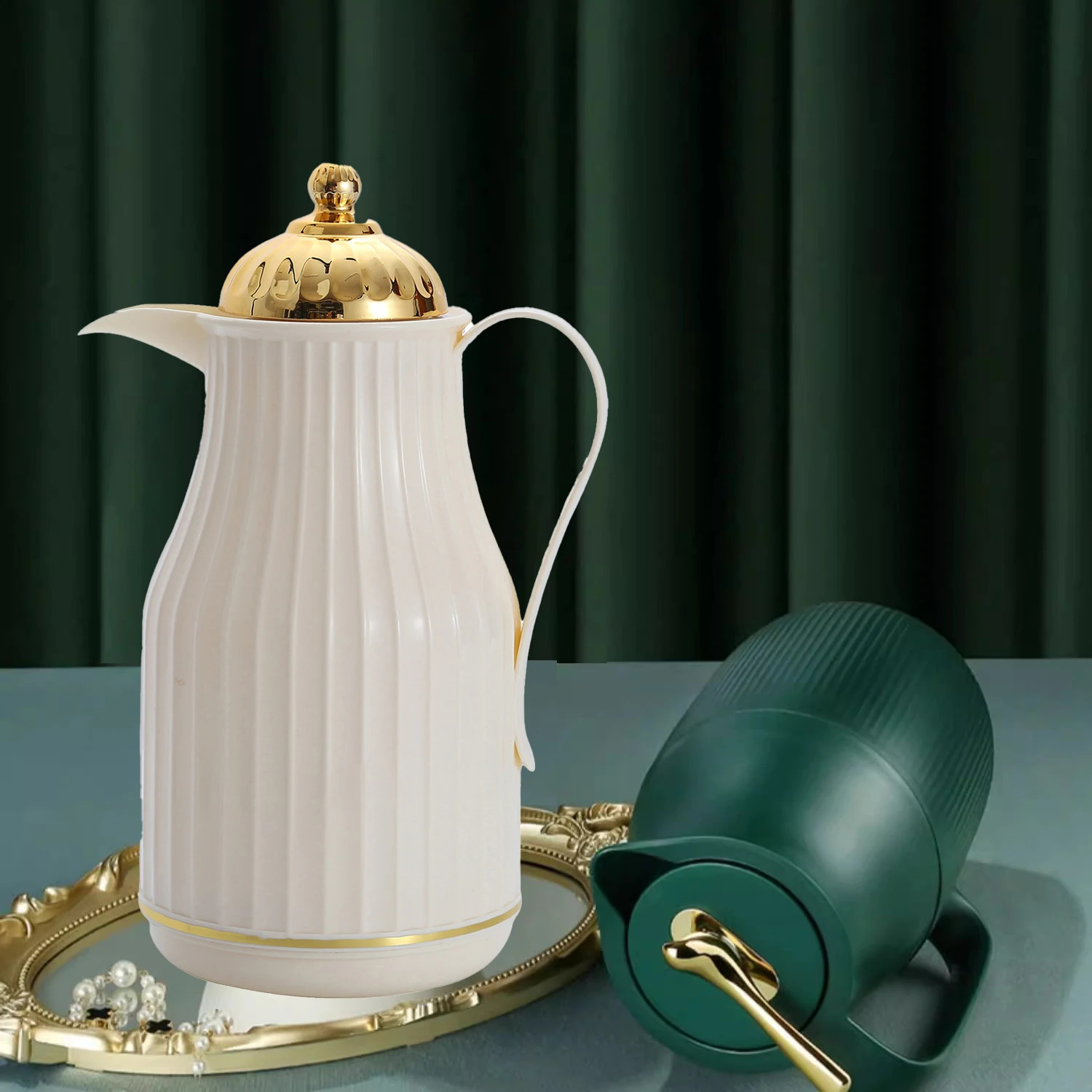 1 coffee pot 1000ml/33.8 oz plastic shell glass inner liner vacuum thermos flask thermos cup black tea pot 240731