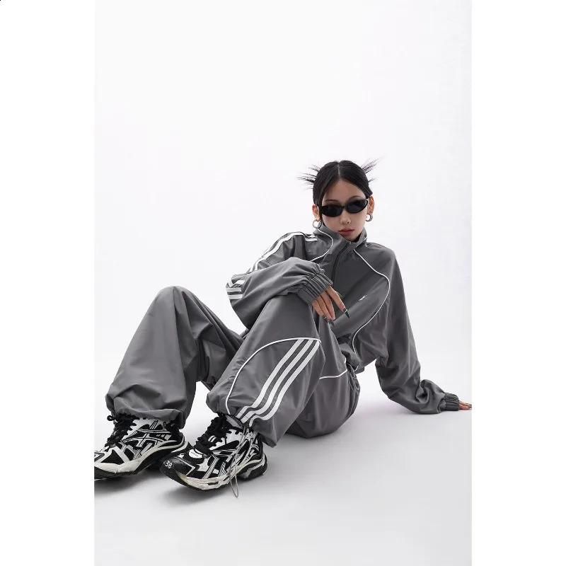 Y2K PTKPCC Pant Sets Women Streetwear Vintage 90s Two Piece Set Oversized Wide Leg Track Pants Hip Hop Jacket 240731