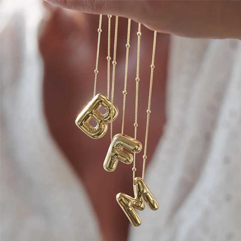 Initial Bubble Letter Pendant - Personalized 26-Letter Balloon Necklace in Gold 4 26