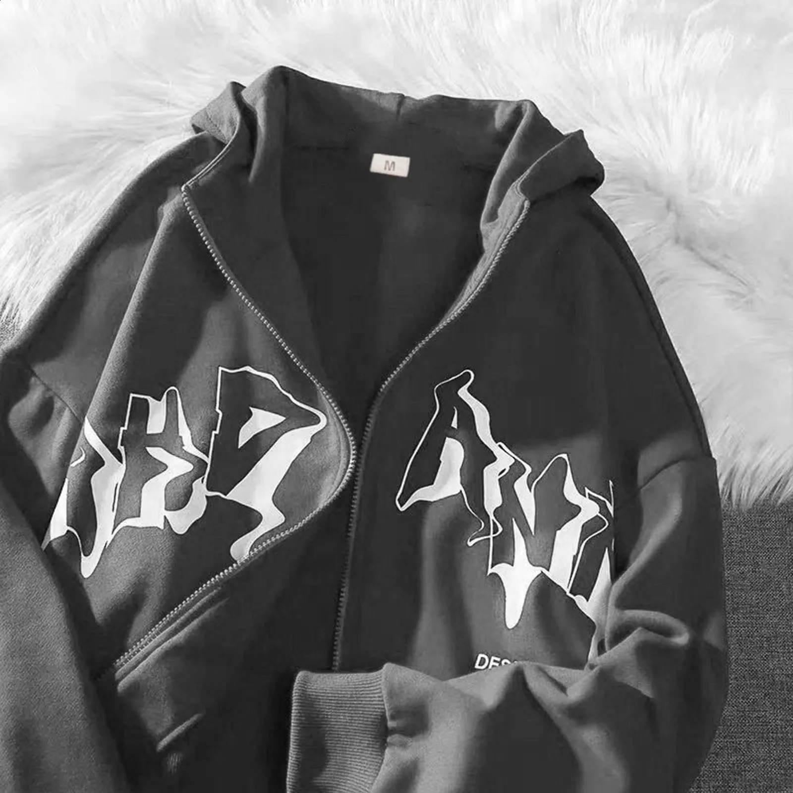 Y2K Letter Print Zip Up Hoodies Women Men Jacket Casual Hip Hop Harajuku Streetwear Clothes Tops Loose Grunge Hooded Sweatshirt 240823