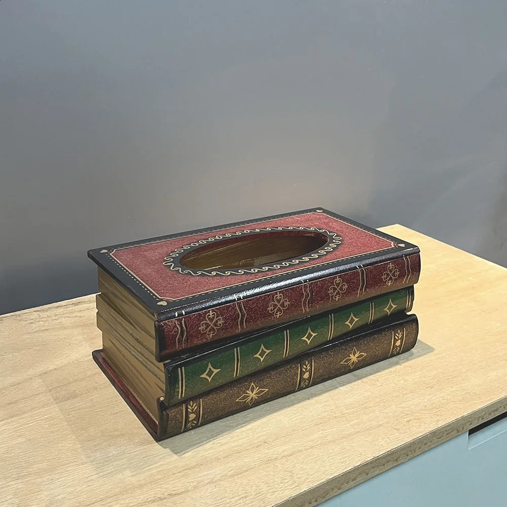Vintage Wooden Tissue Box Holder with Book Shape Design for Artistic Restaurant and Home Decor 240731
