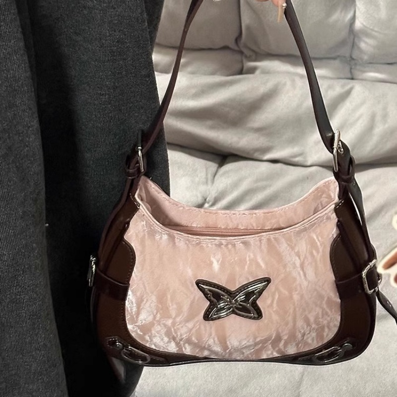 Y2k Womens Shoulder American Vintage Style Contrast Color Fashion Handbag Butterfly Haruku Pink Ladies Armpit Bag H731#26 ddmy 5c2e