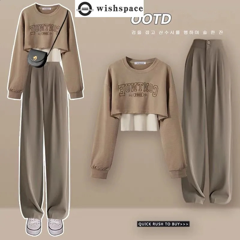 Fashion Womens Set Spring and Autumn Korean Edition Loose Short Top Casual Pants Age Reducing Two Piece Set 240731
