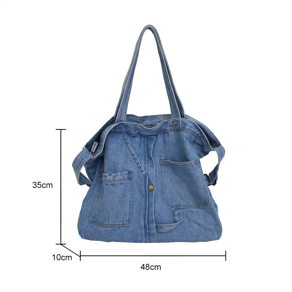 Retro messenger bag denim fashionable shoulder large capacity handbag retro travel 240731