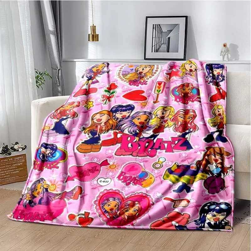Bratz Cartoon 3D Girls Fashion Blanket Flannel Soft Warm Throw Blanket Bedroom Bed Sofa Office Travel Picnic Blanket Kids Gift Y240730