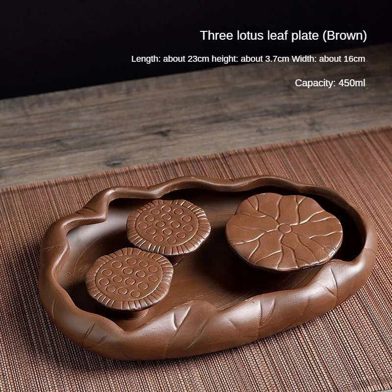 Kungfu Puer Tea Tray Rectangle Lotus Recruiting Wealth Black Tea Tray With Drainage Multifunctional Chinese Purple Sand Wooden 240730