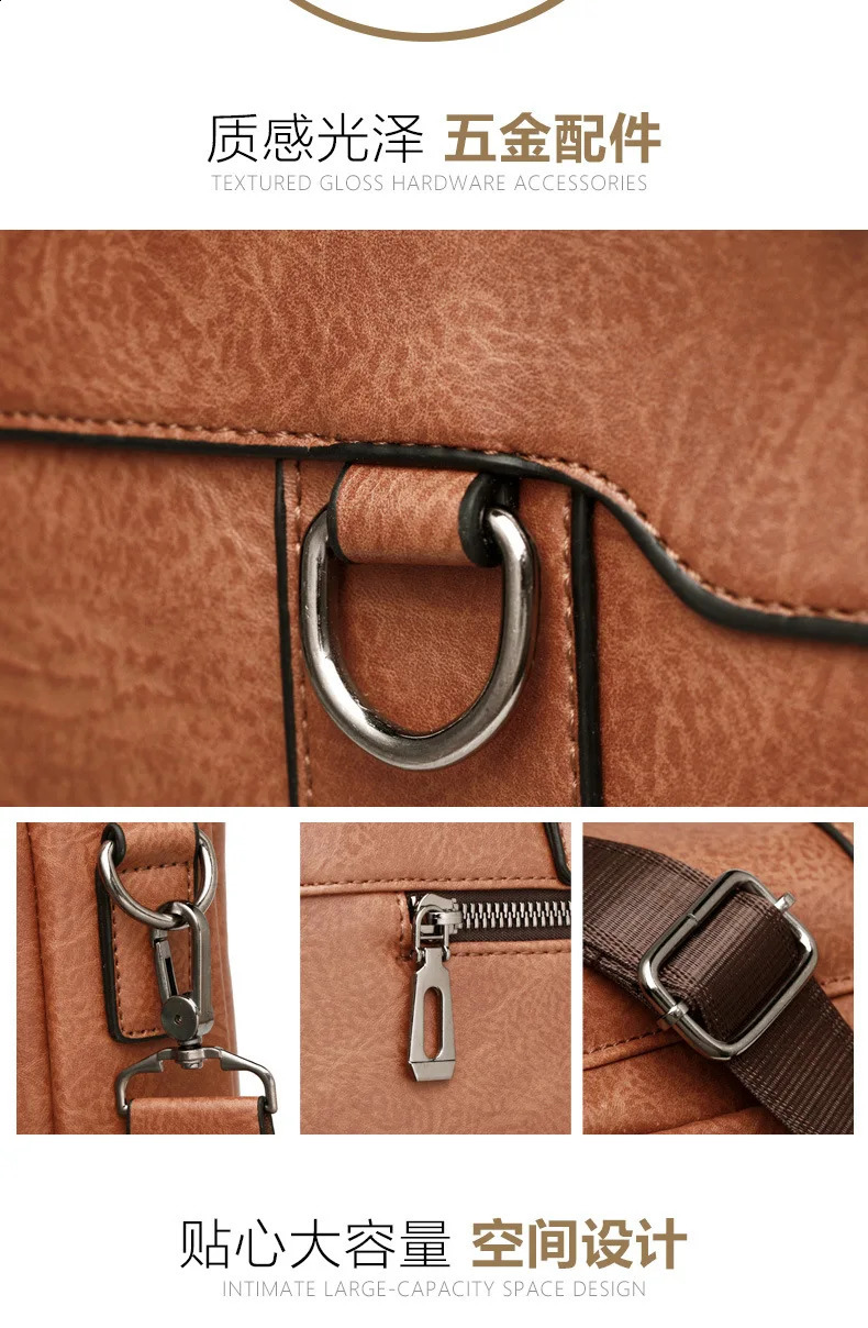 Retro Mens Briefcase Handbags Casual Leather Laptop Bags Male Business Travel Messenger Man Crossbody Shoulder Bag Bolso 240730