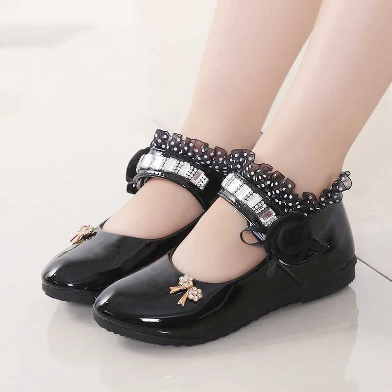 Girl Leather Shoes Princess Shoes 2024 New Childrens Single Shoes Big Black Student Performance Shoes Baby Leather Shoes X250220