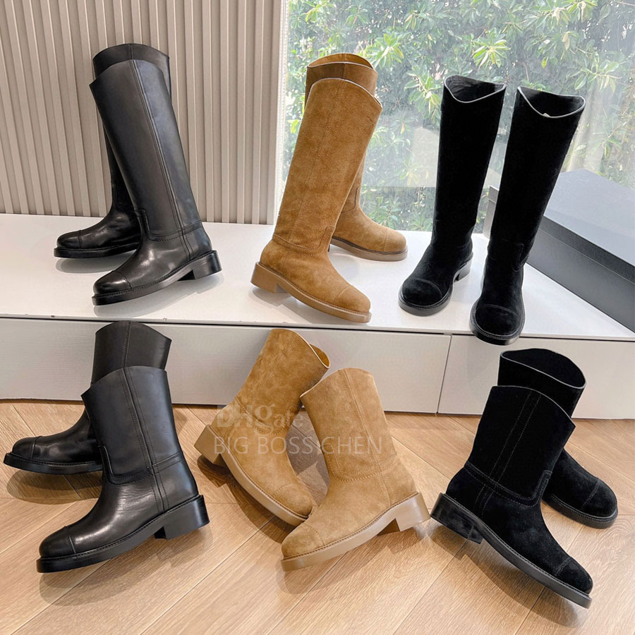 Top quality Classic Vintage Knight Knee Boots Flat low heel slip on tall boots ladies Luxury designer fashion long boot for womens Genuine Leathe