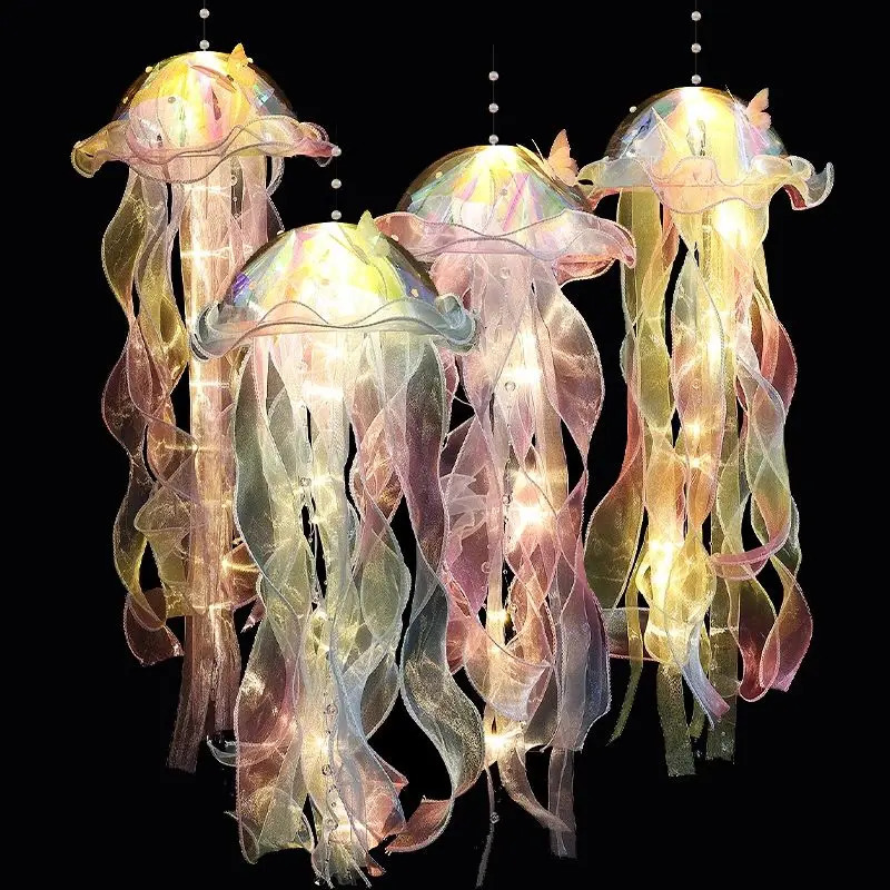 1PC Gradient Jellyfish Light Decoration LED Light Festival Pendant Courtyard Lighting Handmade Light Small Night Light 240730