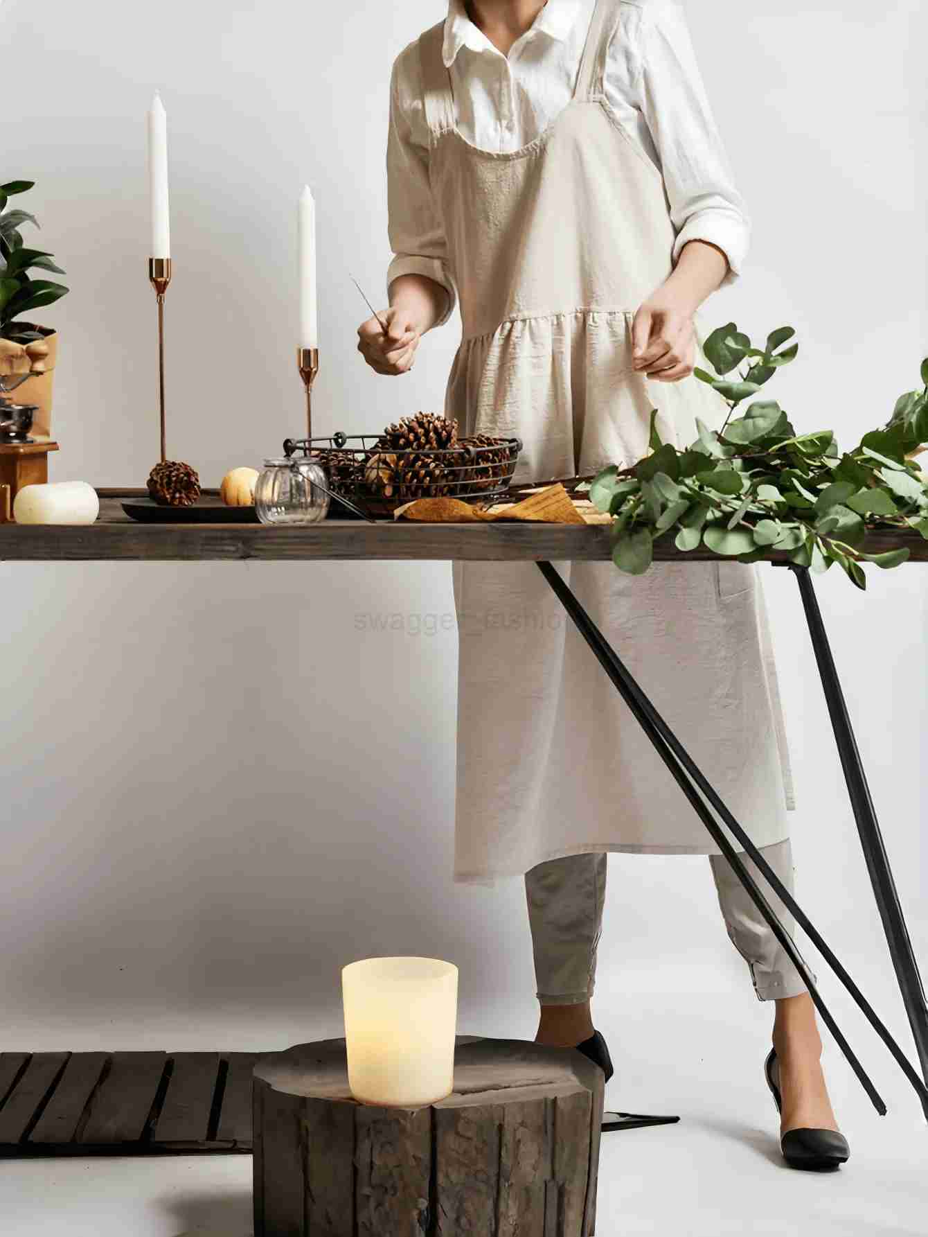 Japanese Linen Aprons for Women with Pockets Cross Back Cute Apron Dress for Gardening Painting Baking and CookingXJ240731