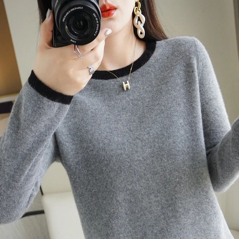 Cashmere Women Round Collar Wool Jumpers Tops Sweater Autumn Winter Thickening Warm Long Sleeve Knitted Pullovers Ladies Top 240731