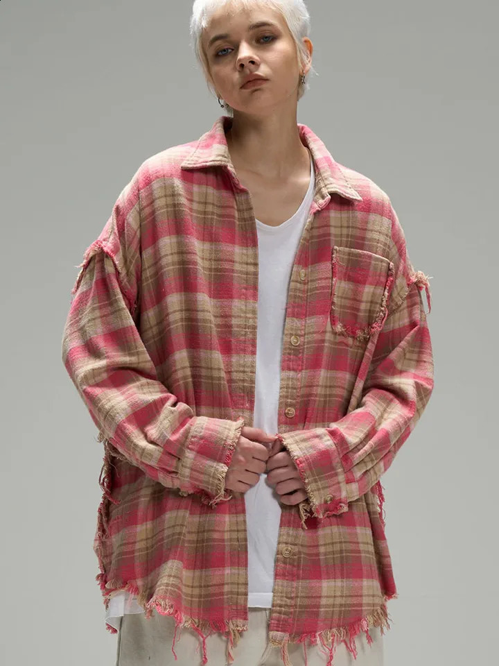 Unisex Plaid Casual Shirts Blouse Streetwear Loose Y2K Female Basic Shirts Spring Long-Sleeve Oversized Top