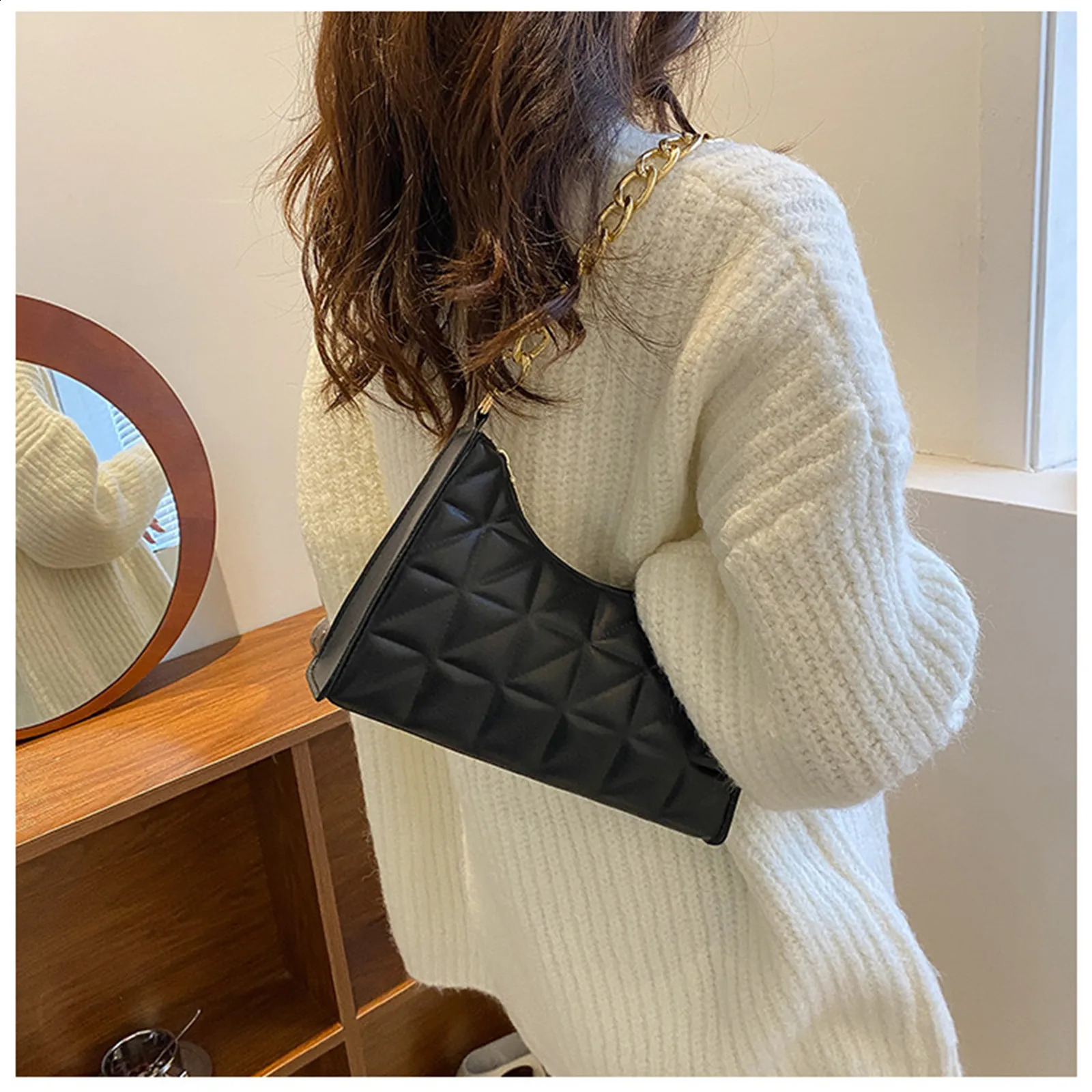 WomenS Shoulder Bag Solid Color Trend Underarm Chain Handbag Female Fashion Texture Shopping y240925