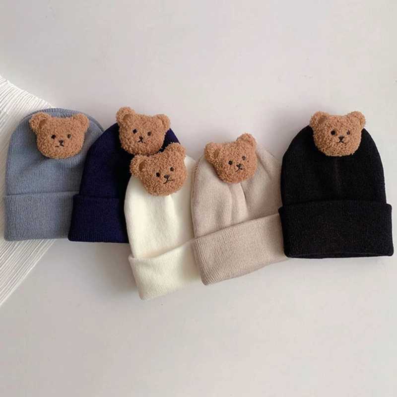 Korean Baby Autumn Cute Bear Knitted Warm Newborn Hat Baby Beanie Solid Color Baby Girl Boy Soft Crochet Hat W241213