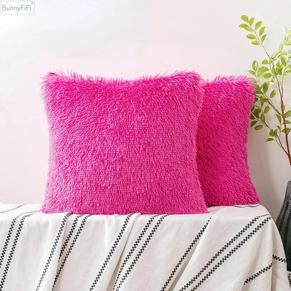 Fur Soft Cushion Cover 43x43cm Cozy Plush Decorative Pillow for Living Room Sofa Decor Pillowcase White Grey Case 240731