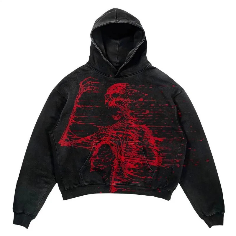 Print Street Hop Retro Oversized Hoodies Y2k Fashion Loose Gothic Sweatshirt Unisex Harajuku Hoodies Autumn Clothes 240813