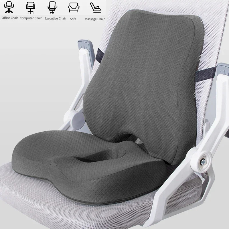 Memory Foam Seat Cushion Waist Back Support Pillow Set Orthopedic Ergonomic Coccyx Relief Hip Lumbar Pad for Office Chair Car 240730