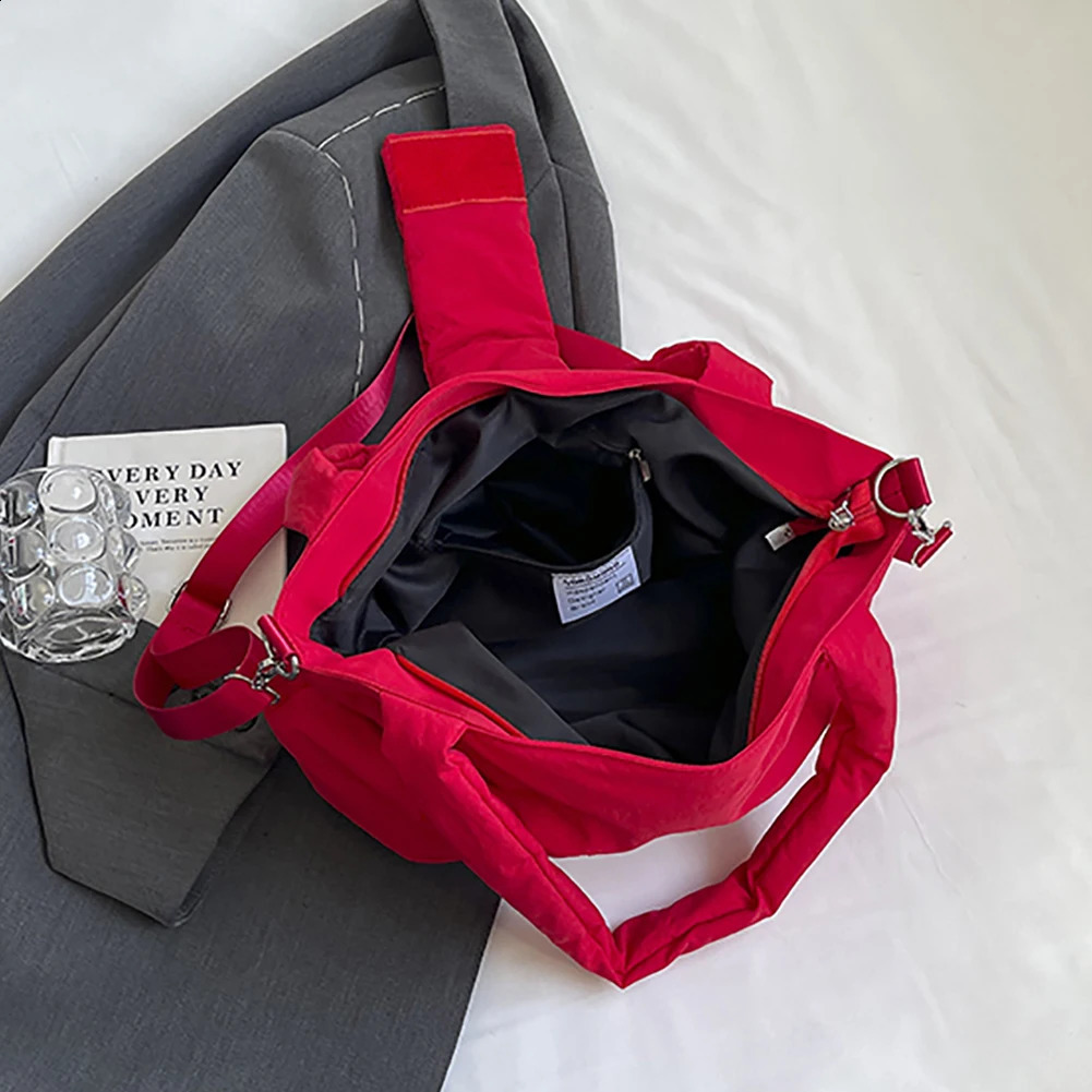 Women Bowknot Shaped Shoulder Bag Adjustable Strap Nylon Handbag Solid Color Large Capacity Satchel Purse for Travel Shopping 240731