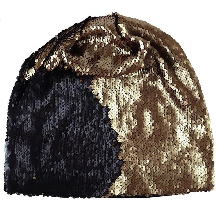 Women Knitted Paillette Bling Cap Casual Glossy Beanies Hat Hip-Hop Skullies Beanie Sequin Caps Soft Warm Slouch Hat240723