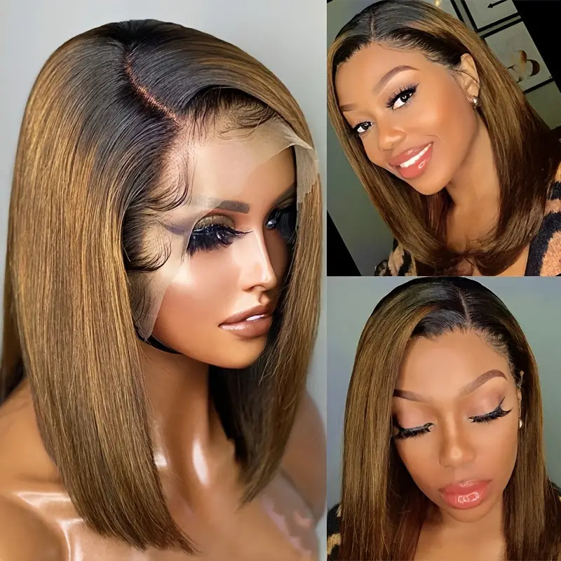 150 Density Ombre Color Bob Wig 13x4 Lace Front Human Hair Wigs Pre Plucked Short Straight Frontal Wigs for Black Women