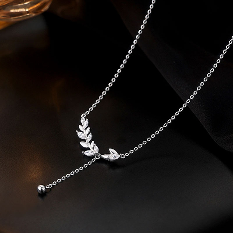 Sweet Wheat Ear Marquist Moissanite Necklace in Pure S Sterg Sier - Elegant Beach Party Jewelry Gift for Women