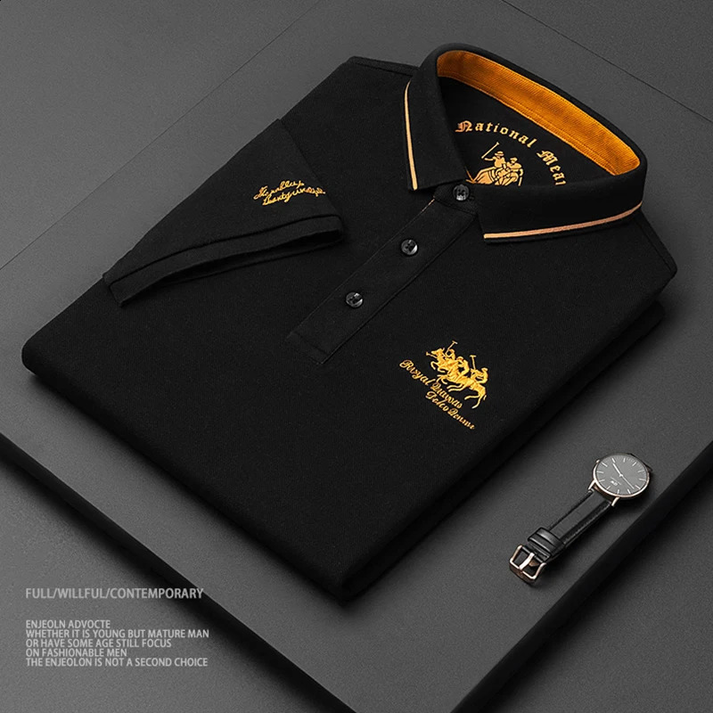 High Quality Mens Cotton Embroidered Polo Shirt Summer High-end Business Casual Lapel Short Sleeve Polo-shirt for Men 240731