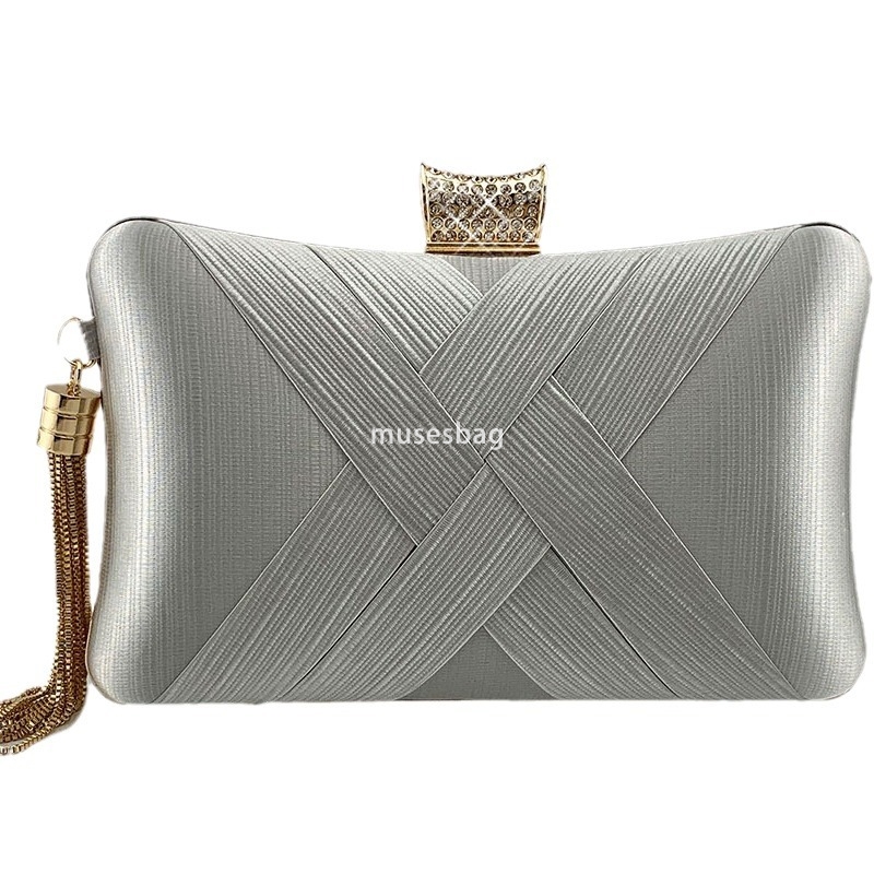 New high quality Designer bag Fringe metal braided diamond buckle Banquet evening clutch bag