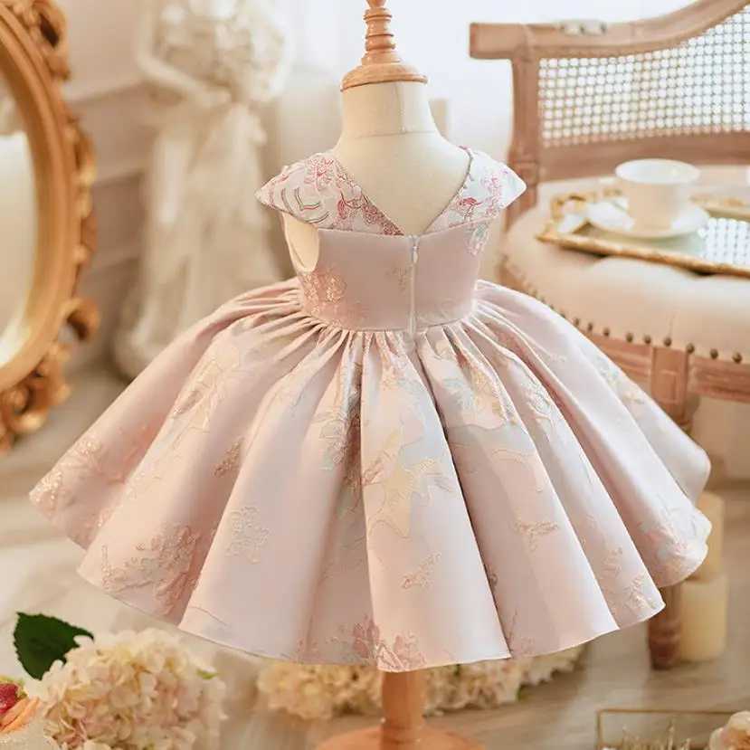 Girl's Dresses 2023 New Children Boutique Lolita Princess Gown Bow Sleeveless Design Wedding Birthday Baptism Eid Party Girls Dresses A3188