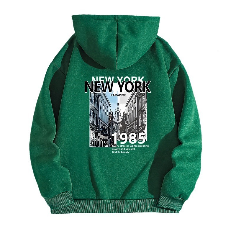 New York City Printed Hoodie for Autumn Winter, with Back Collar and Velvet, Women's Top F7.31#25