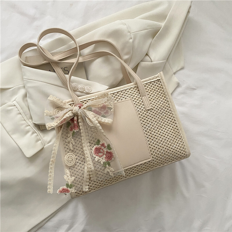 Handheld Women's Summer Fashionable Shoulder Casual Contrasting Grass Woven Large Capacity tote bag H731#14 ddmy ad3c