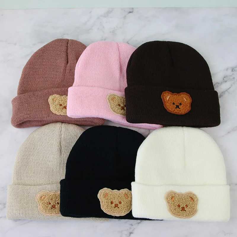 Korean Baby Autumn Cute Bear Knitted Warm Newborn Hat Baby Beanie Solid Color Baby Girl Boy Soft Crochet Hat W241213