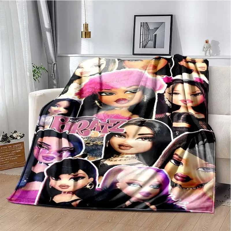 Bratz Cartoon 3D Girls Fashion Blanket Flannel Soft Warm Throw Blanket Bedroom Bed Sofa Office Travel Picnic Blanket Kids Gift Y240730