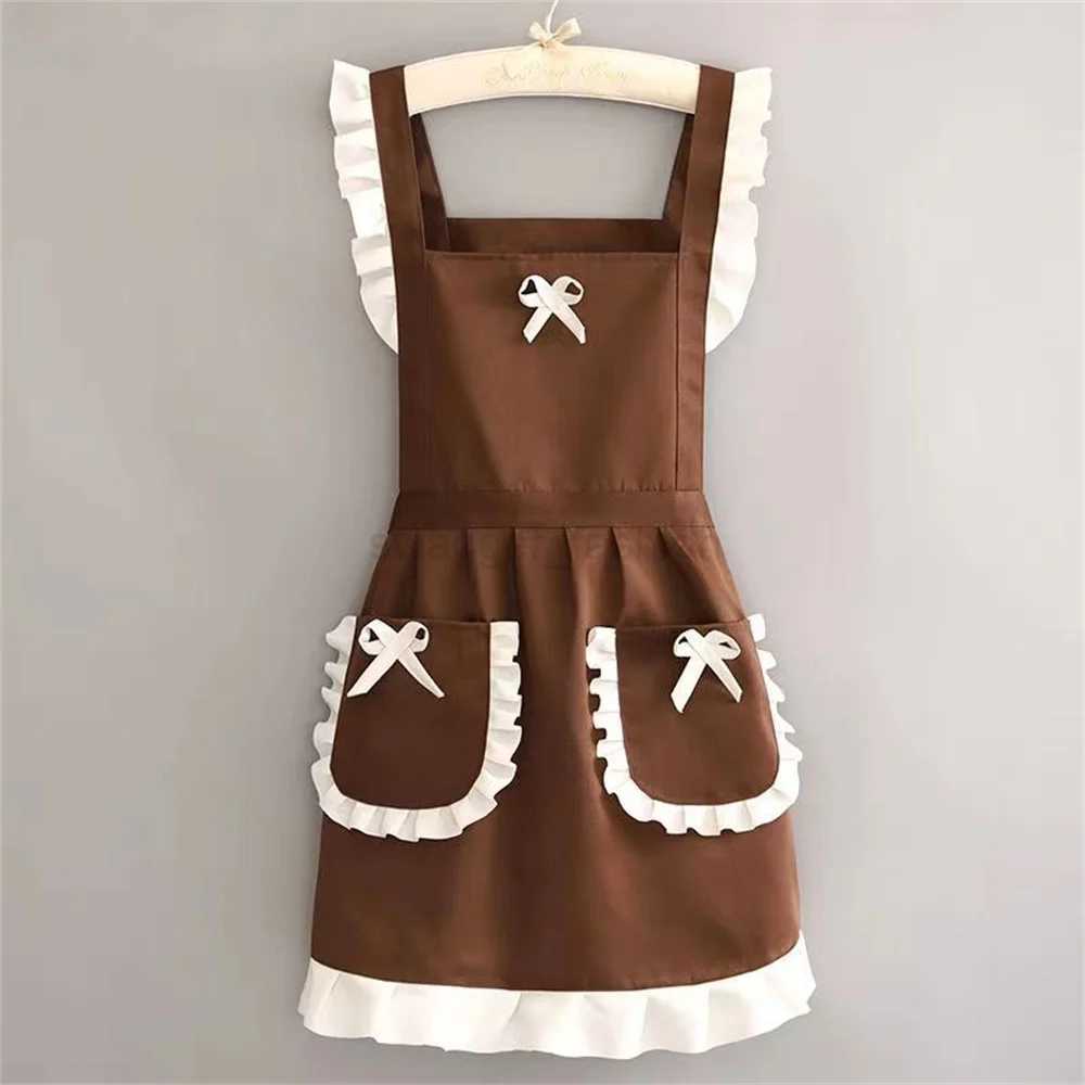 Cute Maid Outfit Oil And Stain Resistant Apron With Waistband Kitchen And Restaurant Work ClothesXJ240731