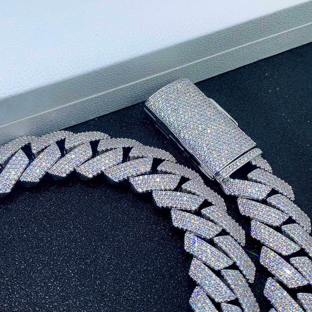 Top quality Moissanite cuban k chain 20mm 4 row full dia ice out vvs pass dias tester stainless steel hiphop men women jewelry bracelet necklace
