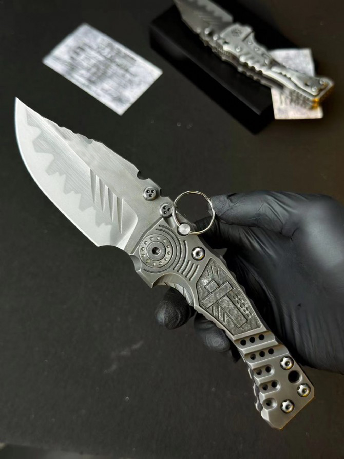 MBB T1 Survival Tactical Folder Knife Z-Wear Coating Stone Wash Drop Point Blade CNC TC4 Titanium Alloy Handle Ball Bearing EDC Pocket Knives with Pla
