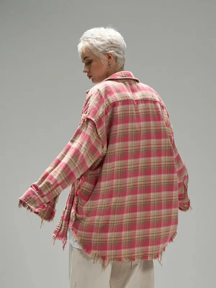 Unisex Plaid Casual Shirts Blouse Streetwear Loose Y2K Female Basic Shirts Spring Long-Sleeve Oversized Top