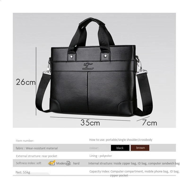 LINGZHIDAISHU Business Mens Briefcase HighQuality Handbag Leather Laptop Bag Messenger Men Brown 240730