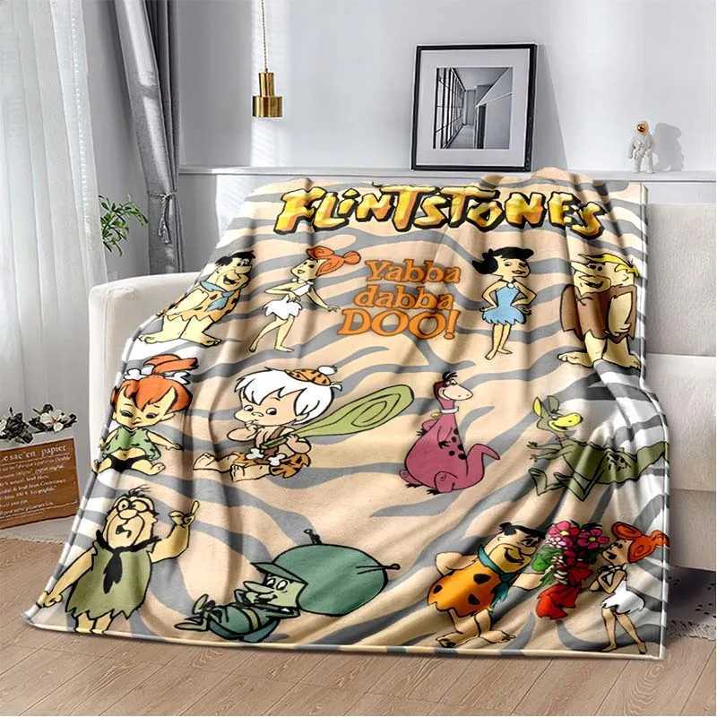 Classic Cartoon Blanket Flintstones Flannel Soft Plush Throw Blanket Kids Bedroom Sofa Bed Travel Picnic Warm Blanket Kids Gift Y240730
