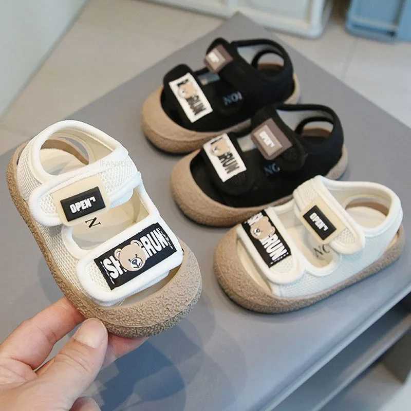 Summer Baby Sandals Little Bear Head Cute Kick Resistant Boy Children Beach Shoes Soft Sole Breathable Girl Kids Cartoon SandalsL240730