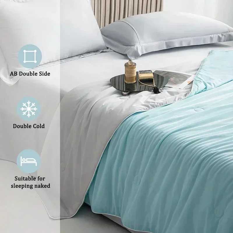 Cooling Blanket for Bed Silky Air Condition Comforter Lightweight Cooled Summer Quilt with Double Side Cold Cooling Fabric Y240730