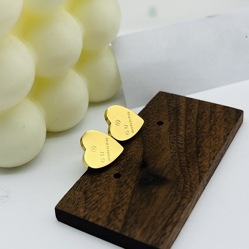 No tarnish Luxury Original branded designer heart stud 316L Stainless Steel 18k Gold silver rose women letter G engrave earrings jewelry girl gift match clothes