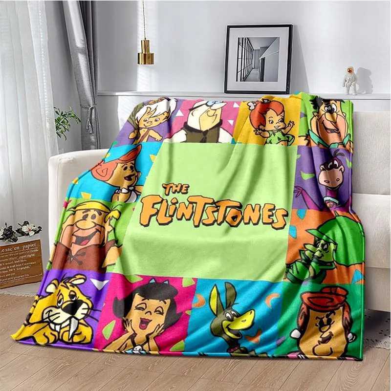 Classic Cartoon Blanket Flintstones Flannel Soft Plush Throw Blanket Kids Bedroom Sofa Bed Travel Picnic Warm Blanket Kids Gift Y240730