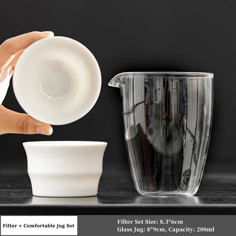 Chinese Kung Fu Tea Set Accessories Strainer and Jug Simple Household Teaware Residue Filter Exquisite Clear Glass Pitcher 240731