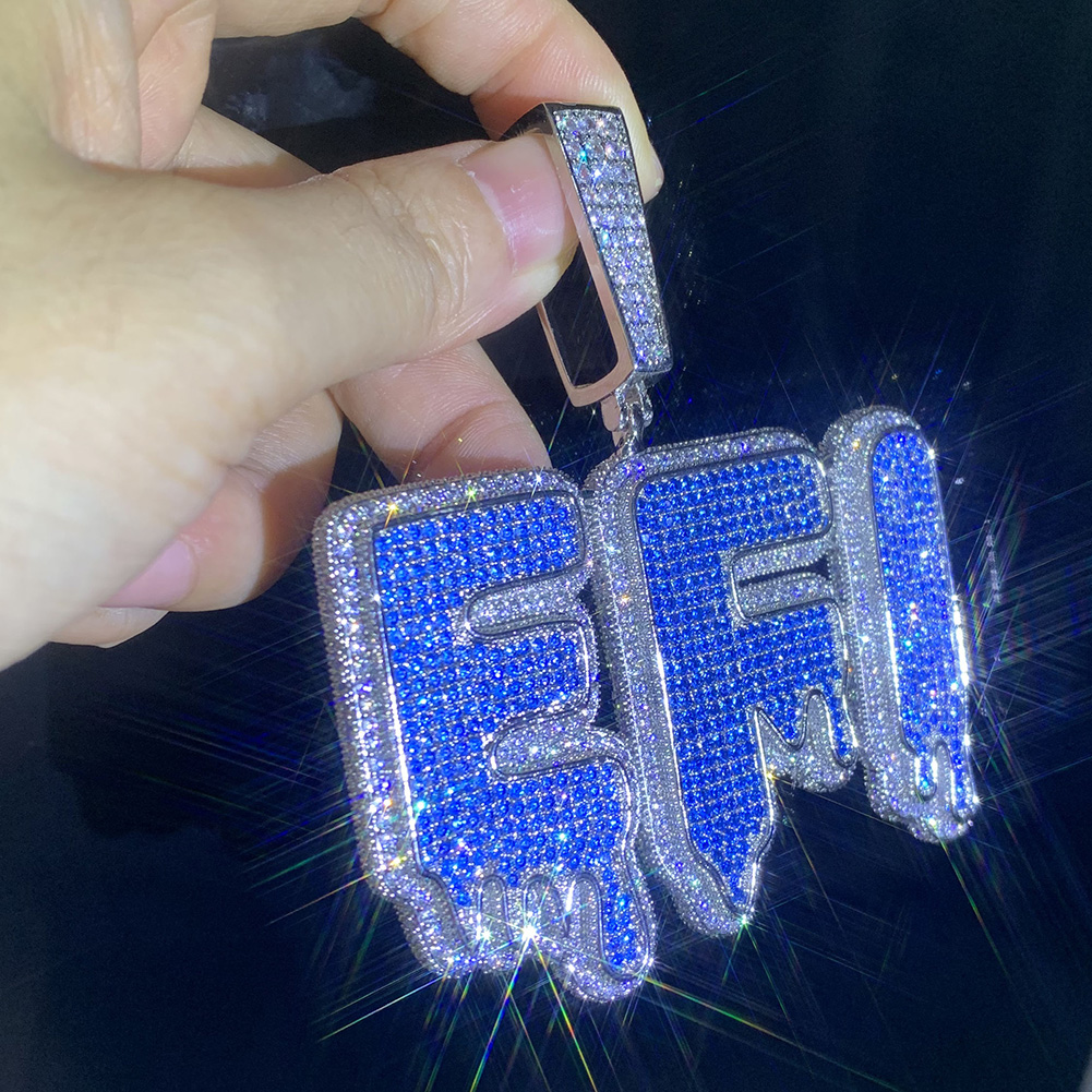Hip Hop Custom A-Z WaterDrop Letters Pendant Necklaces Blue Zircon 18k Gold Plated Jewelry