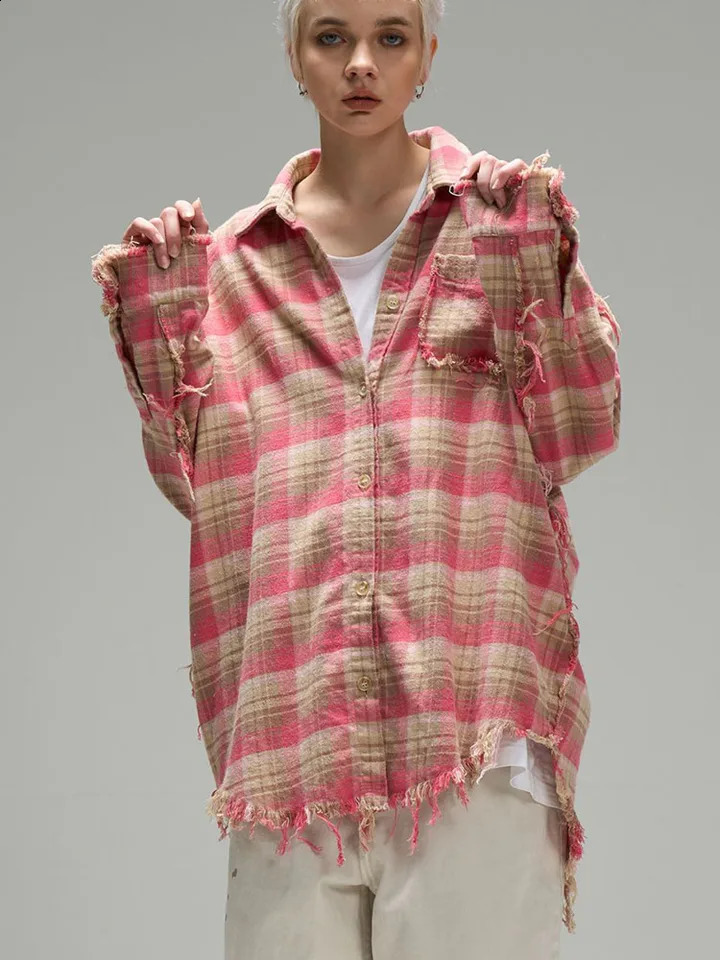 Unisex Plaid Casual Shirts Blouse Streetwear Loose Y2K Female Basic Shirts Spring Long-Sleeve Oversized Top